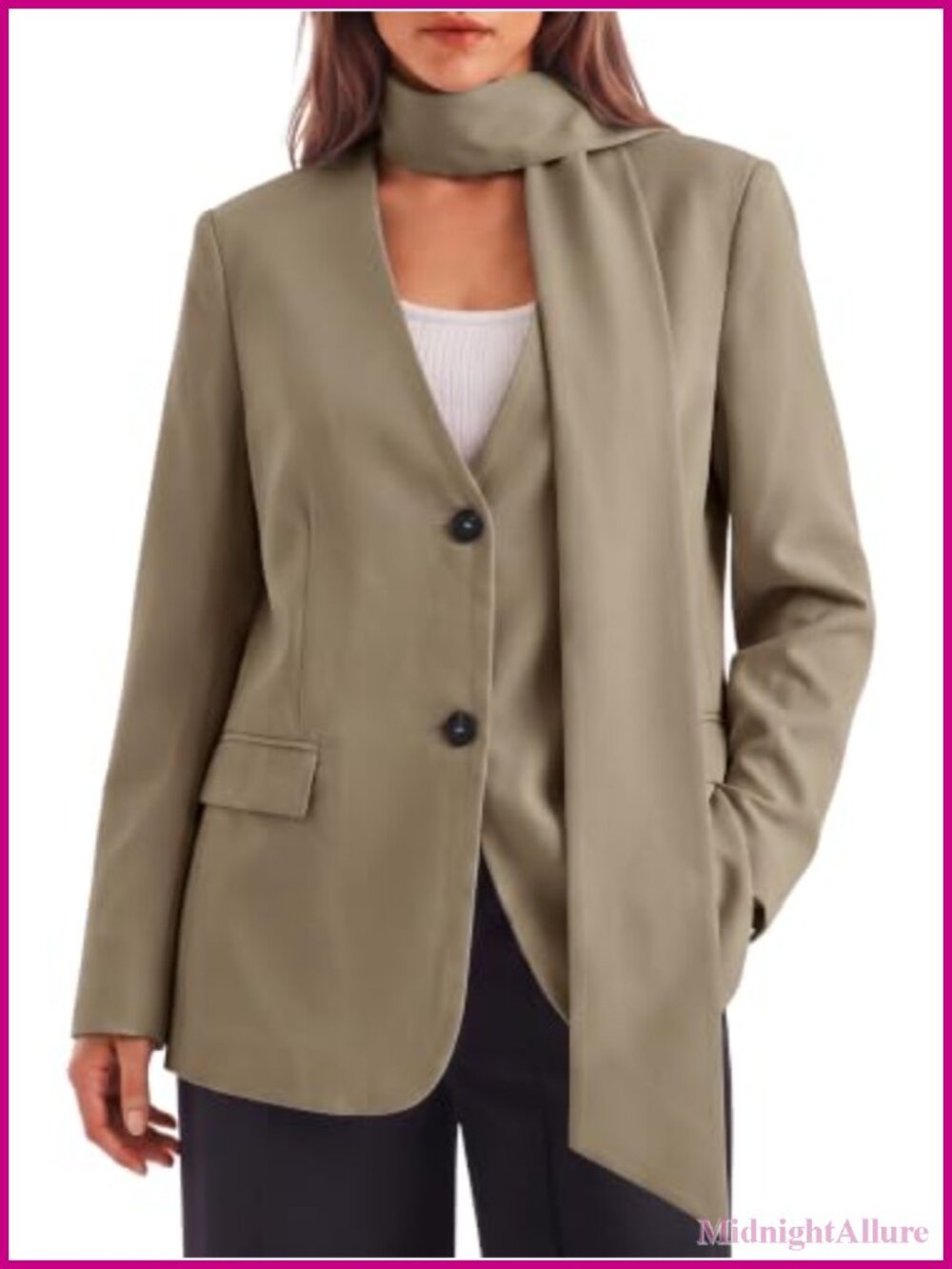 Plaid Casual Blazer V Neck Button Down Slim Fit Suit Jacket with Scarf